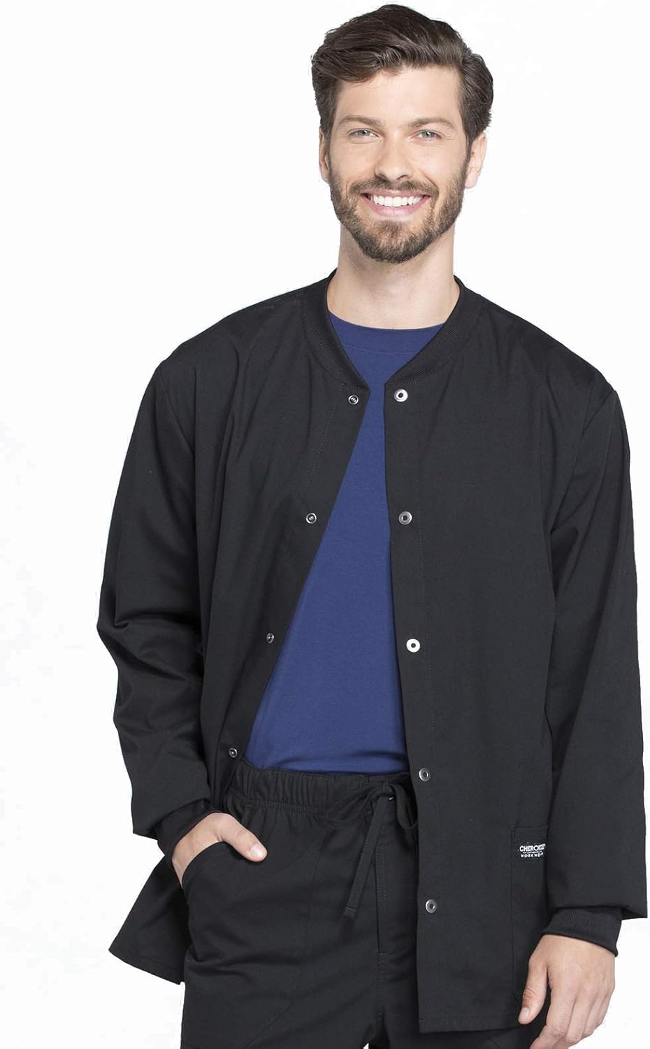 Cherokee Men's Medical Scrub Jacket with Long Sleeve Comfort