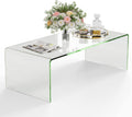 Tangkula Clear Glass Coffee Table - Modern Style, Waterfall Design