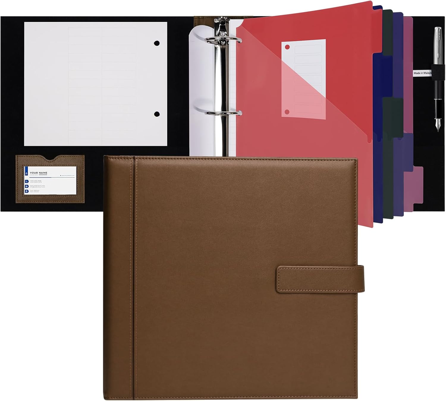 Professional PU Leather 2 Inch 3 Ring Binder for Business Use
