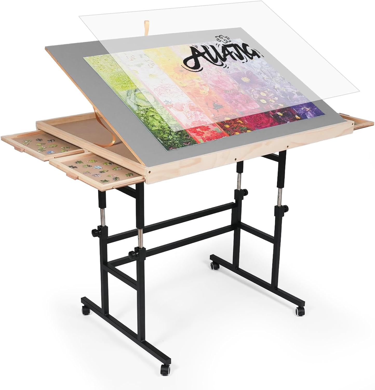 Adjustable Jigsaw Puzzle Table with Legs and Drawers for Comfort