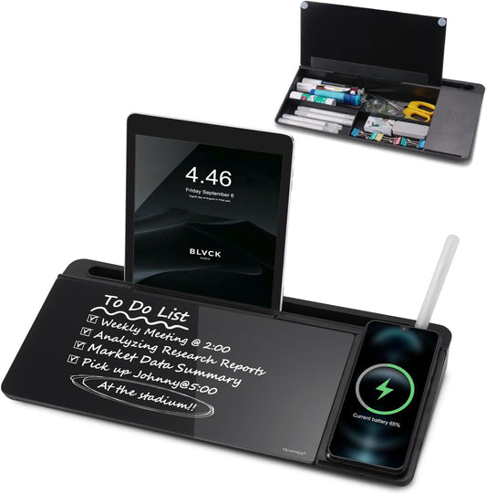 Small Glass Desktop Whiteboard with Wireless Charger and Drawer