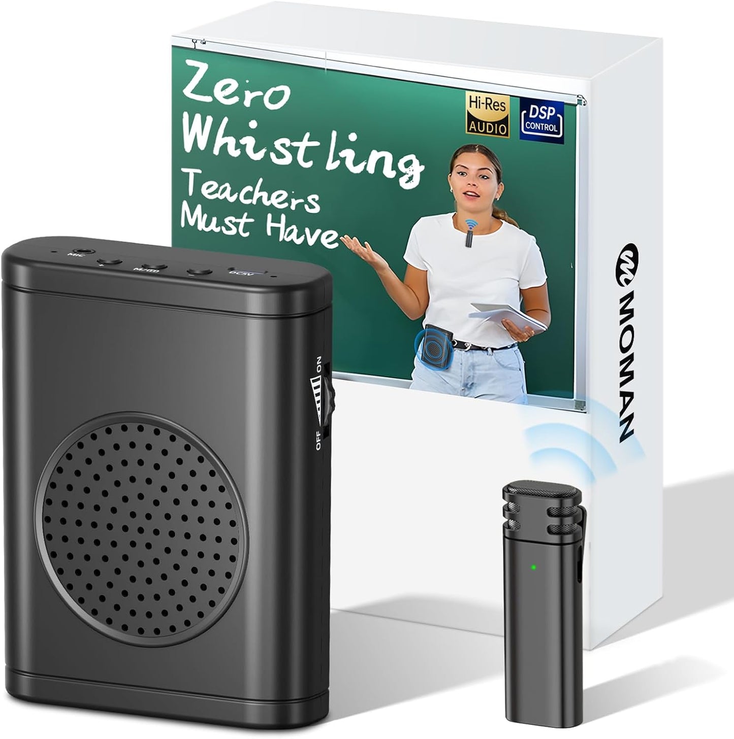 Moman Voice Amplifier with Wireless Lavalier Microphone for Teachers