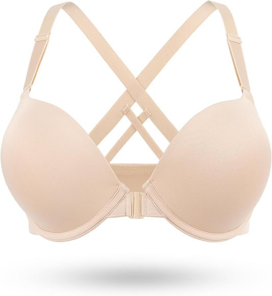 Women's Push Up Racerback Bra with Front Closure and Underwire