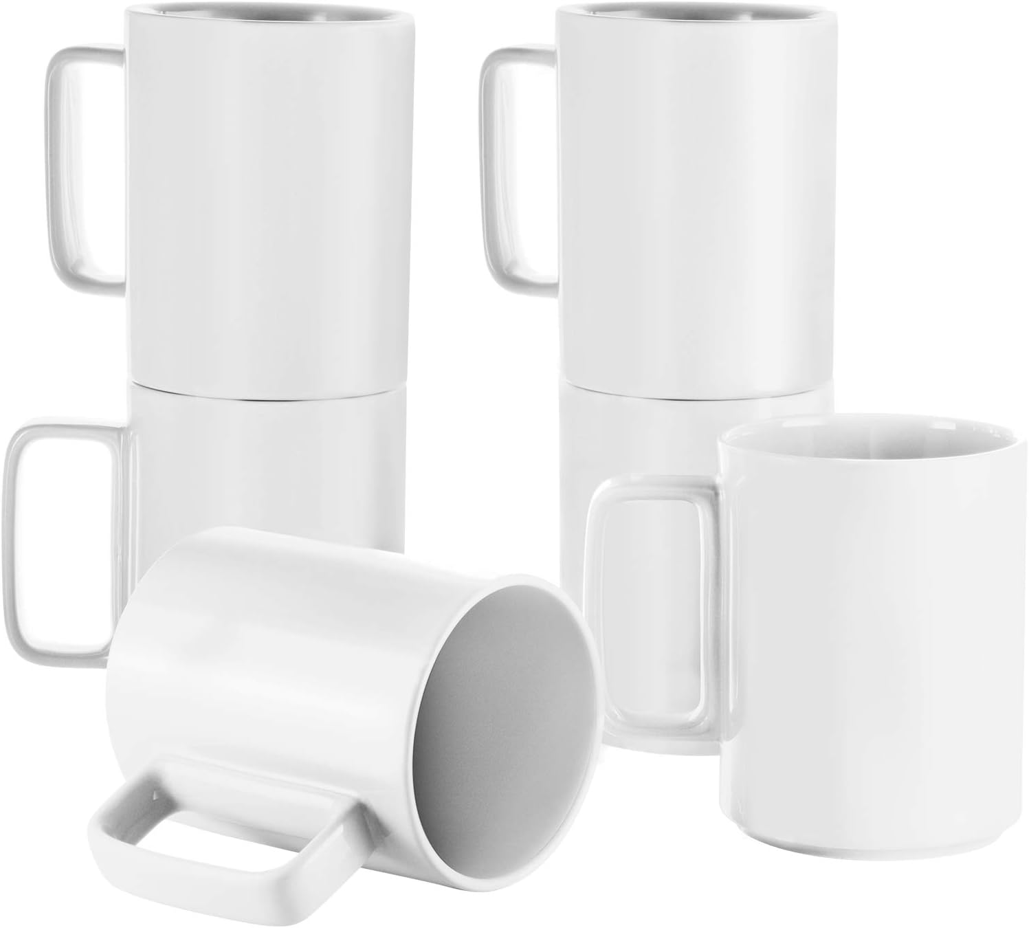E-liu Porcelain Tea Mugs Set of 6, Large 15 Ounce Cups