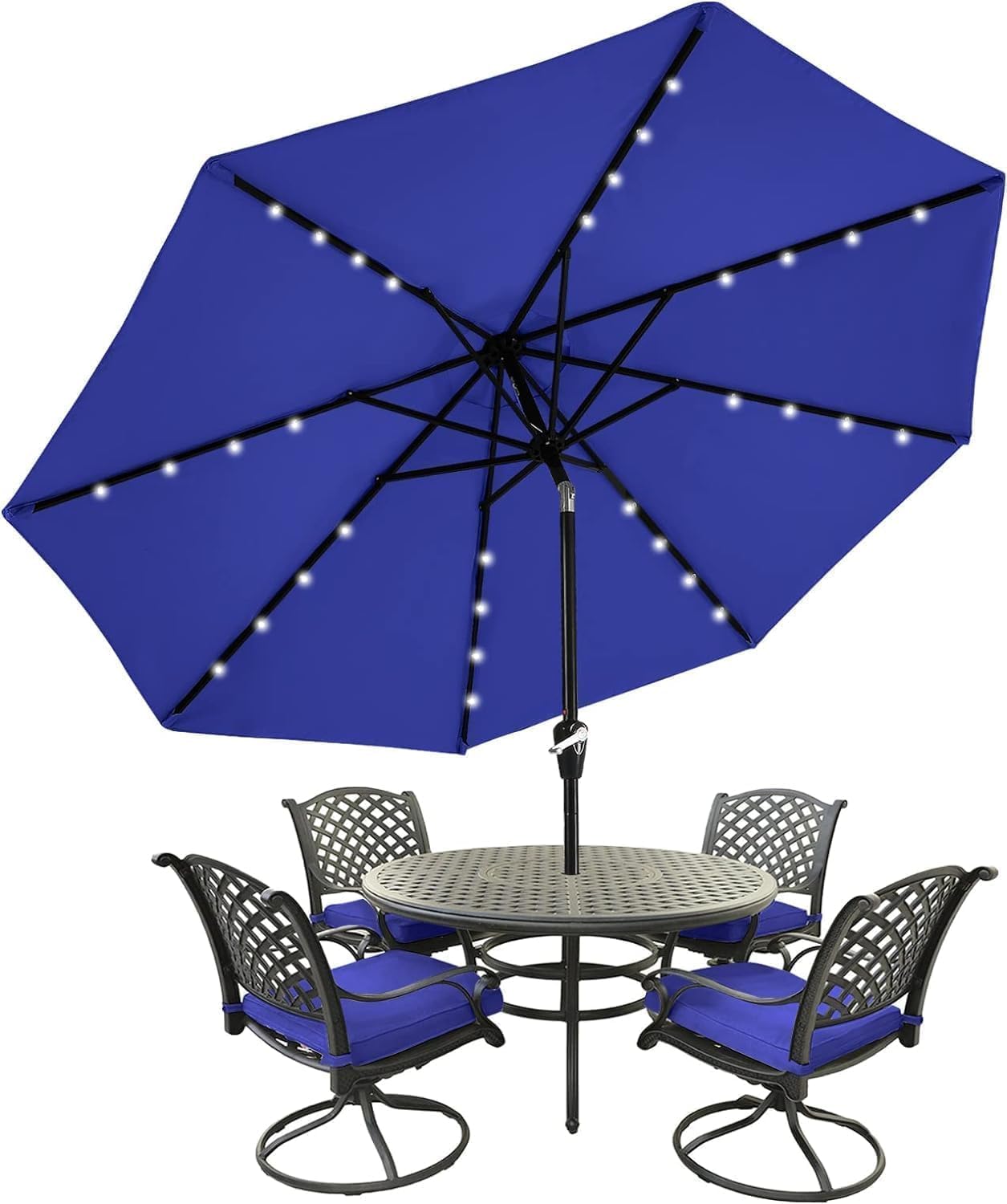 MASTERCANOPY Patio Umbrella with 32 Solar LED Lights - 9ft Blue