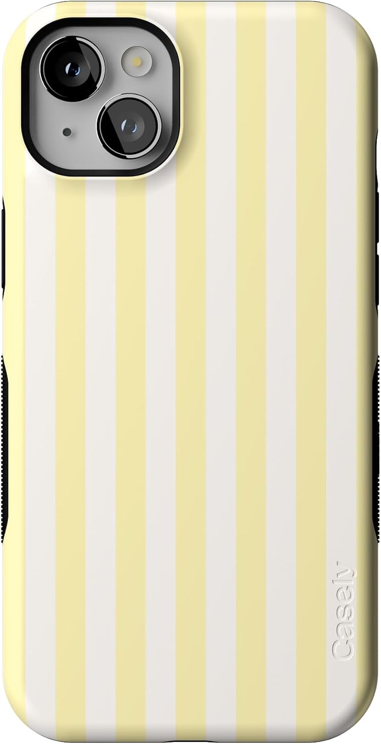 Bold Protective iPhone 14 Plus Case with Yellow Stripes Design