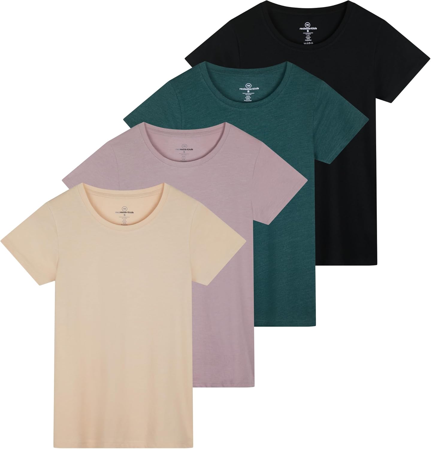 Real Essentials Women's Cotton Short Sleeve T-Shirt 4 Pack
