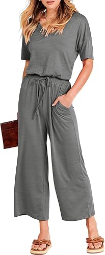 ANRABESS Women Short Sleeve Summer Casual V Neck Jumpsuits