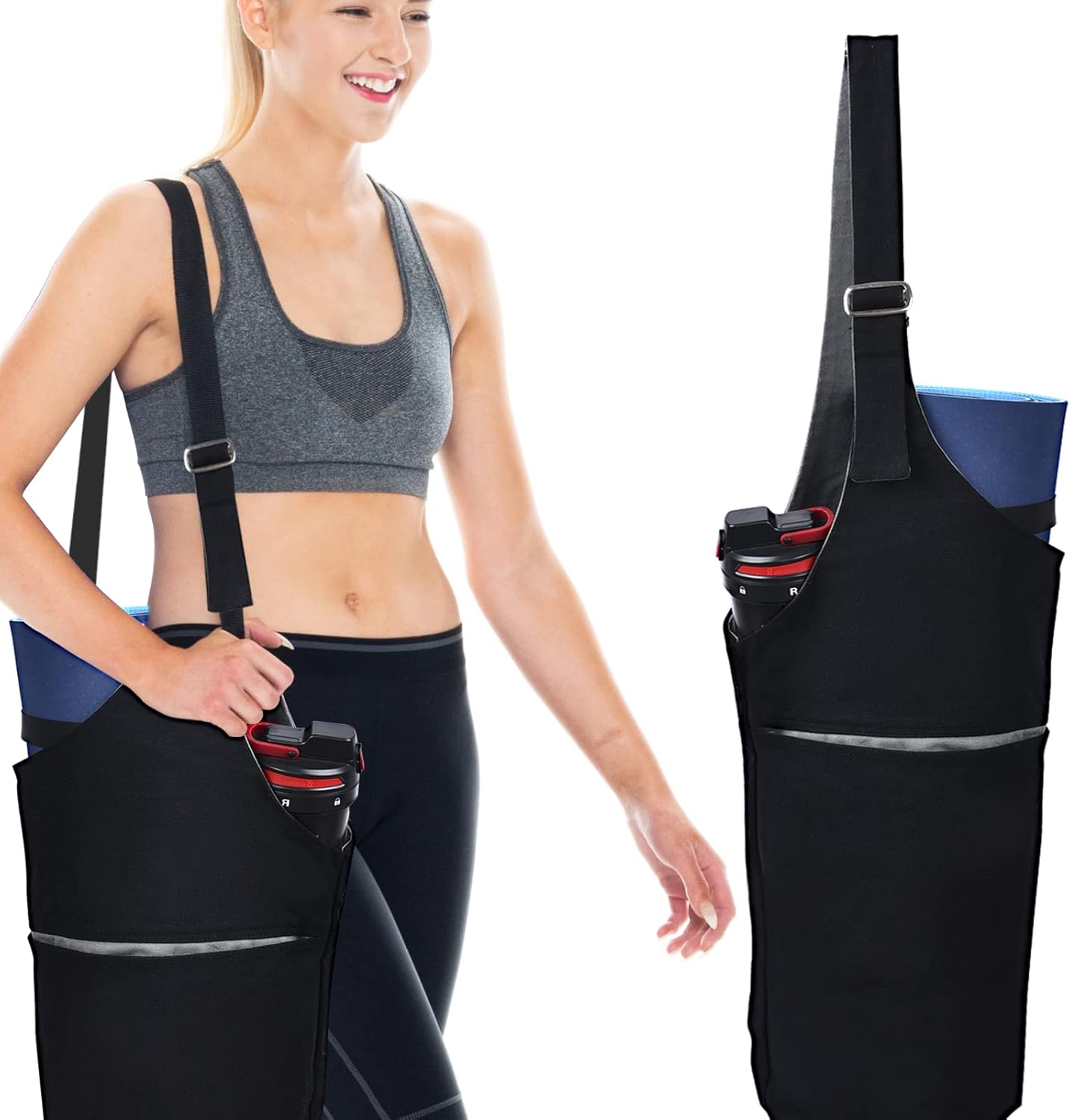 Large Adjustable Yoga Mat Bag - More Accessories, Reversible Design - Gymbigger