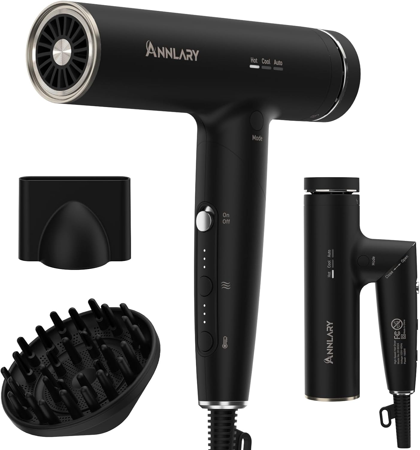Plasma Ion Hair Dryer with Diffuser for Curly Hair - Fast Drying
