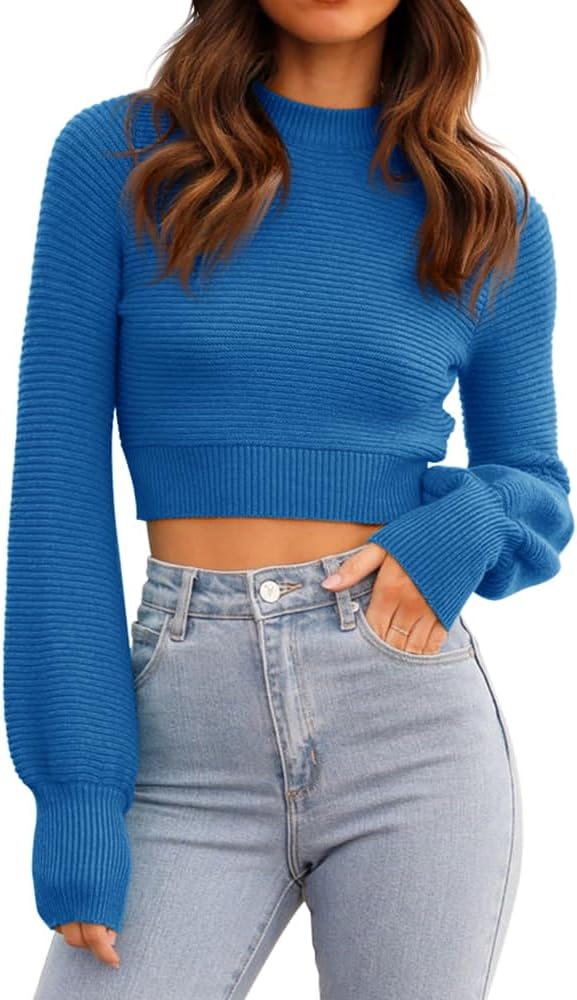 GeGekoko Womens Sexy Crew Neck Cropped Sweater for Fall Style