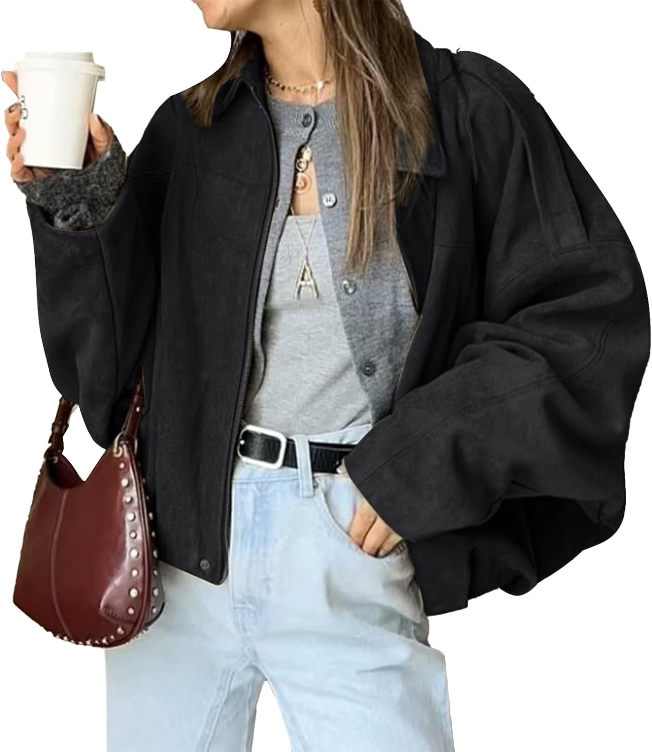 Stylish Women's Faux Suede Bomber Jacket for Trendy Looks