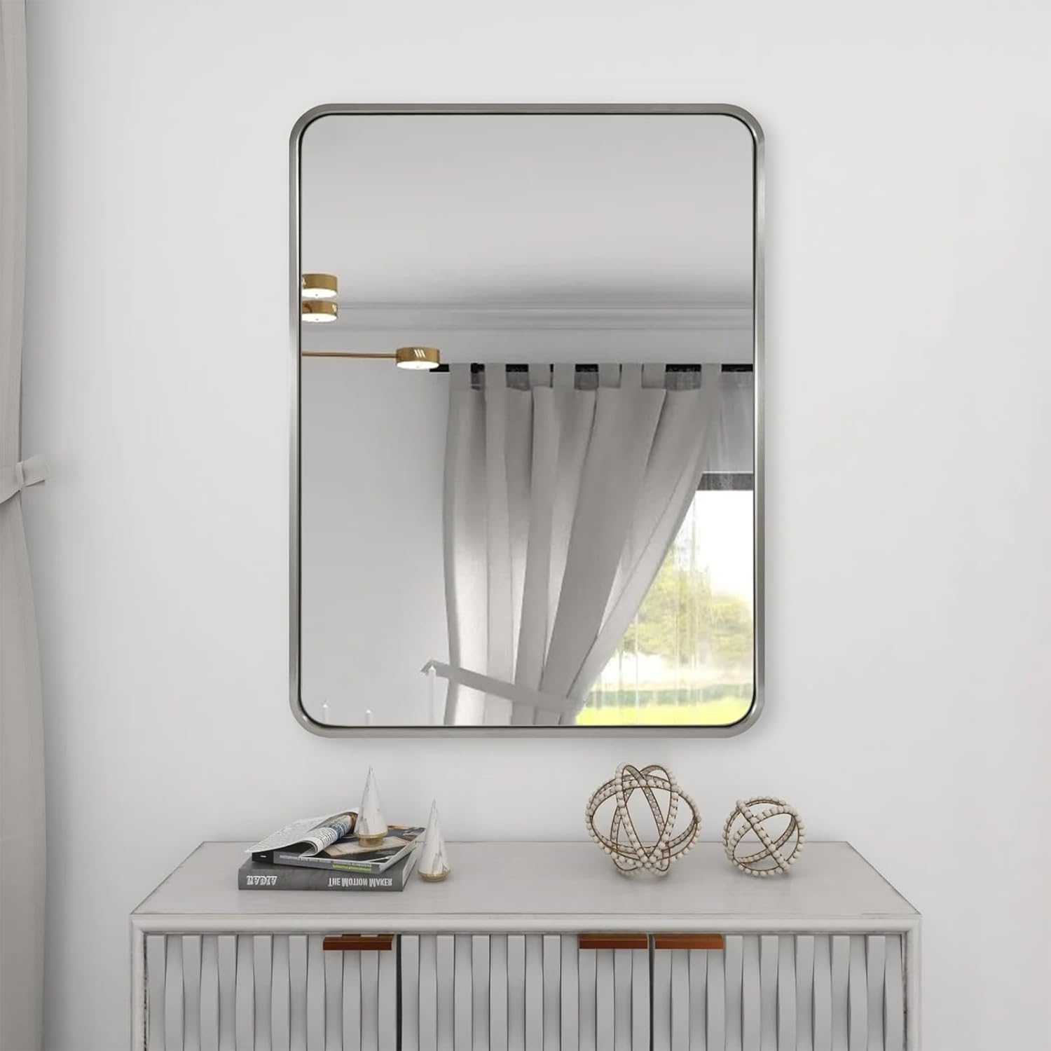 Brushed Nickel Bathroom Mirror by ANDY STAR - 40X30 Large Size