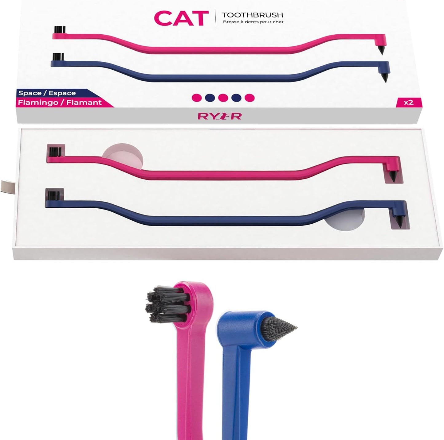 RYERCAT Dual Sided Cat Toothbrush Set for Kittens and Cats