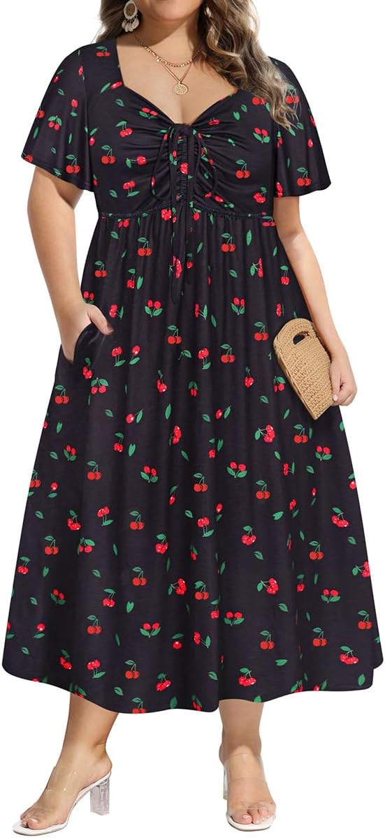 Plus Size Summer Maxi Dress for Curvy Women with Sweetheart Neck