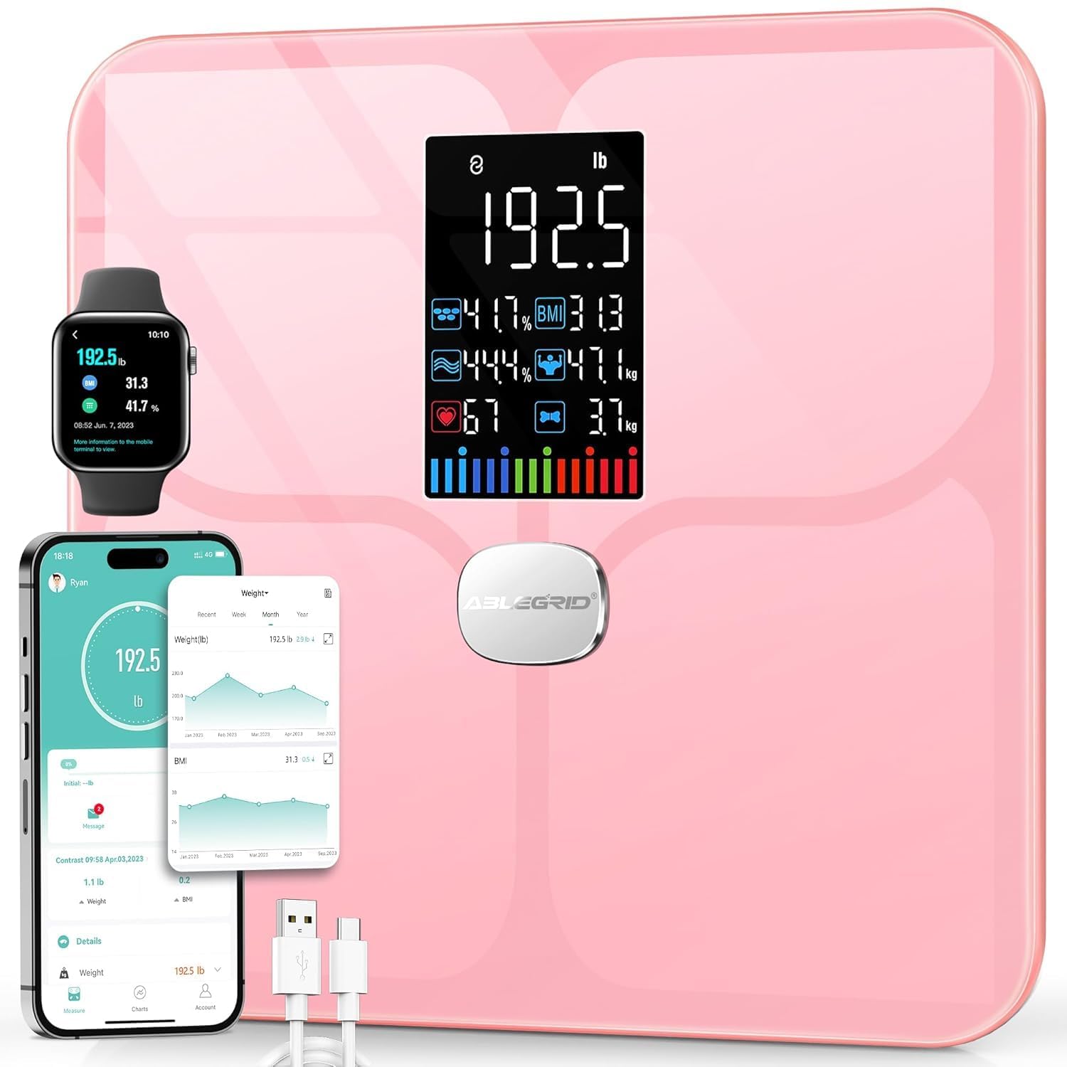 ABLEGRID Body Fat Scale with 16 Metrics and Large Display