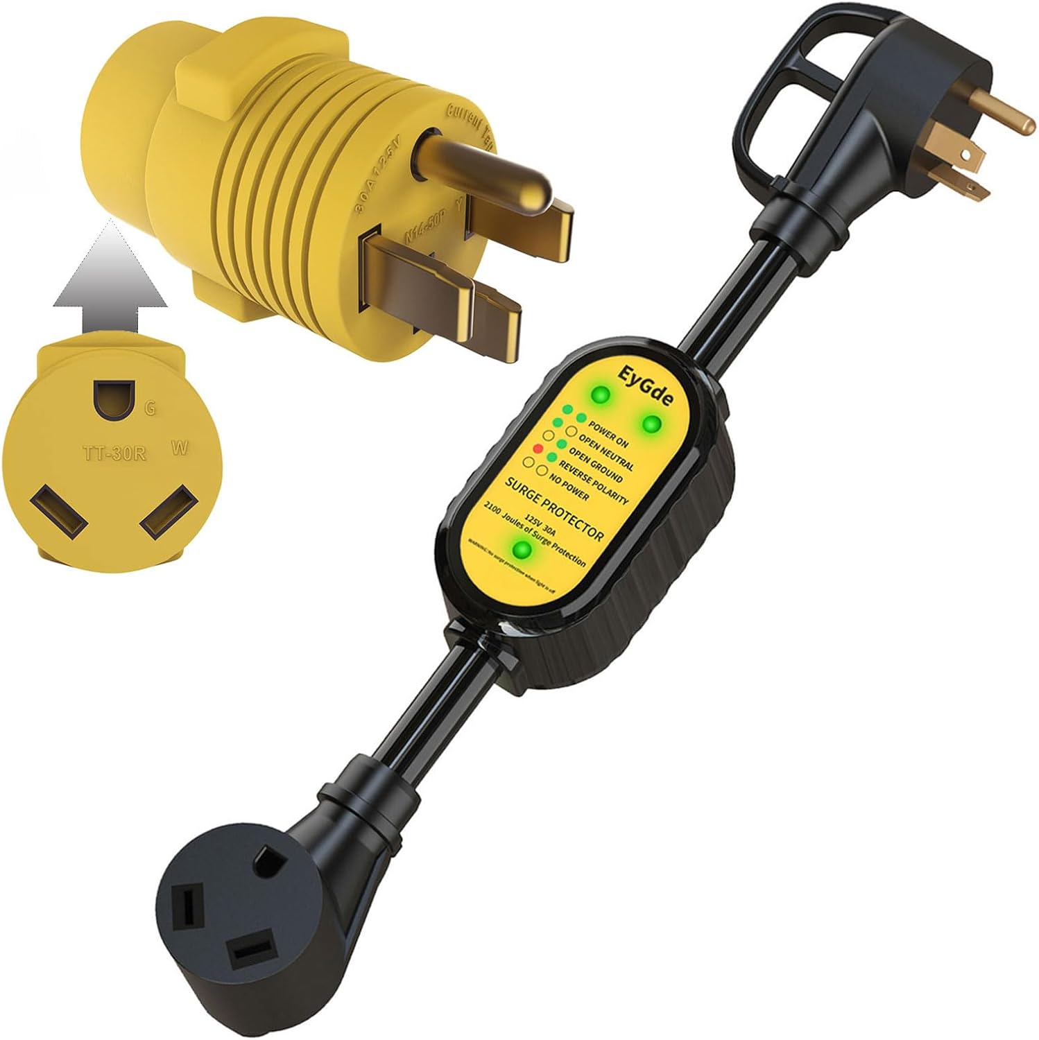 EyGde 50 Amp to 30 Amp RV Adapter with Surge Protection Features