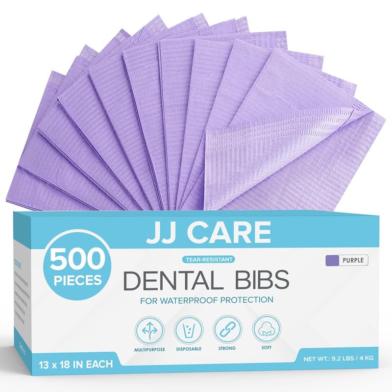 JJ CARE Dental Bibs - 500 Pack of 13in x 18in Purple Bibs