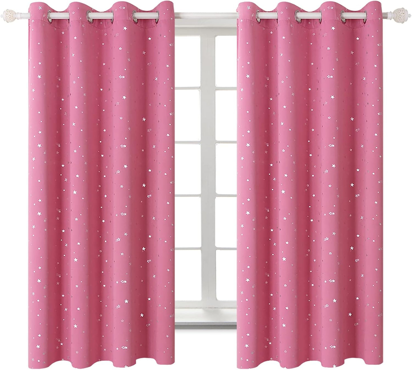 BGment Pink Star Blackout Curtains for Kids Room - Set of 2 Panels