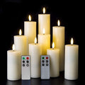 Realistic Ivory Flameless Pillar Candles Set of 9 - Remote & Timer