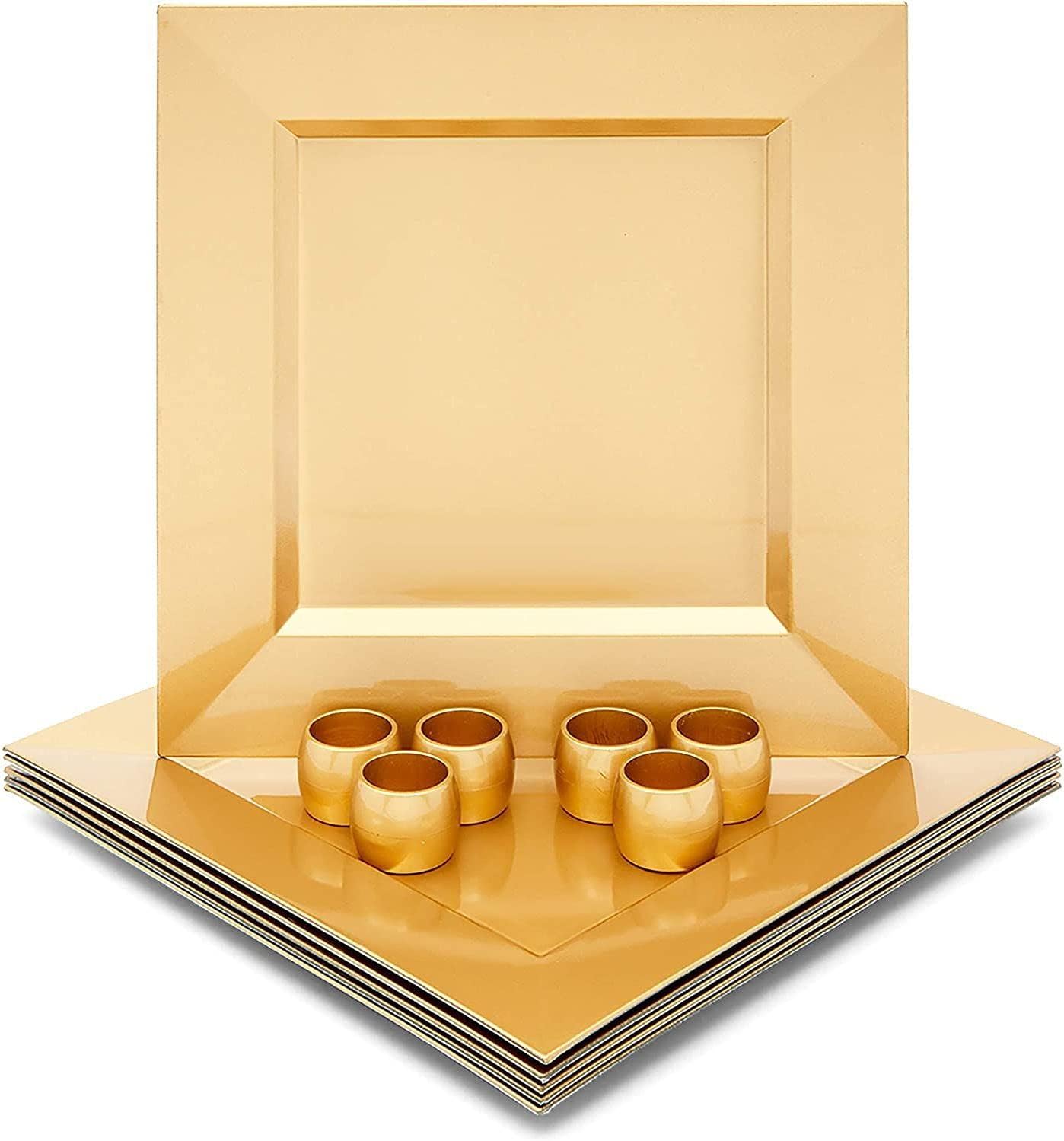 Set of 6 Gold Charger Plates & Napkin Rings - Elegant Dining Collection