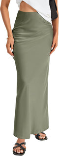 Women's Satin Silky High Waist A Line Maxi Skirt - Elegant Flow