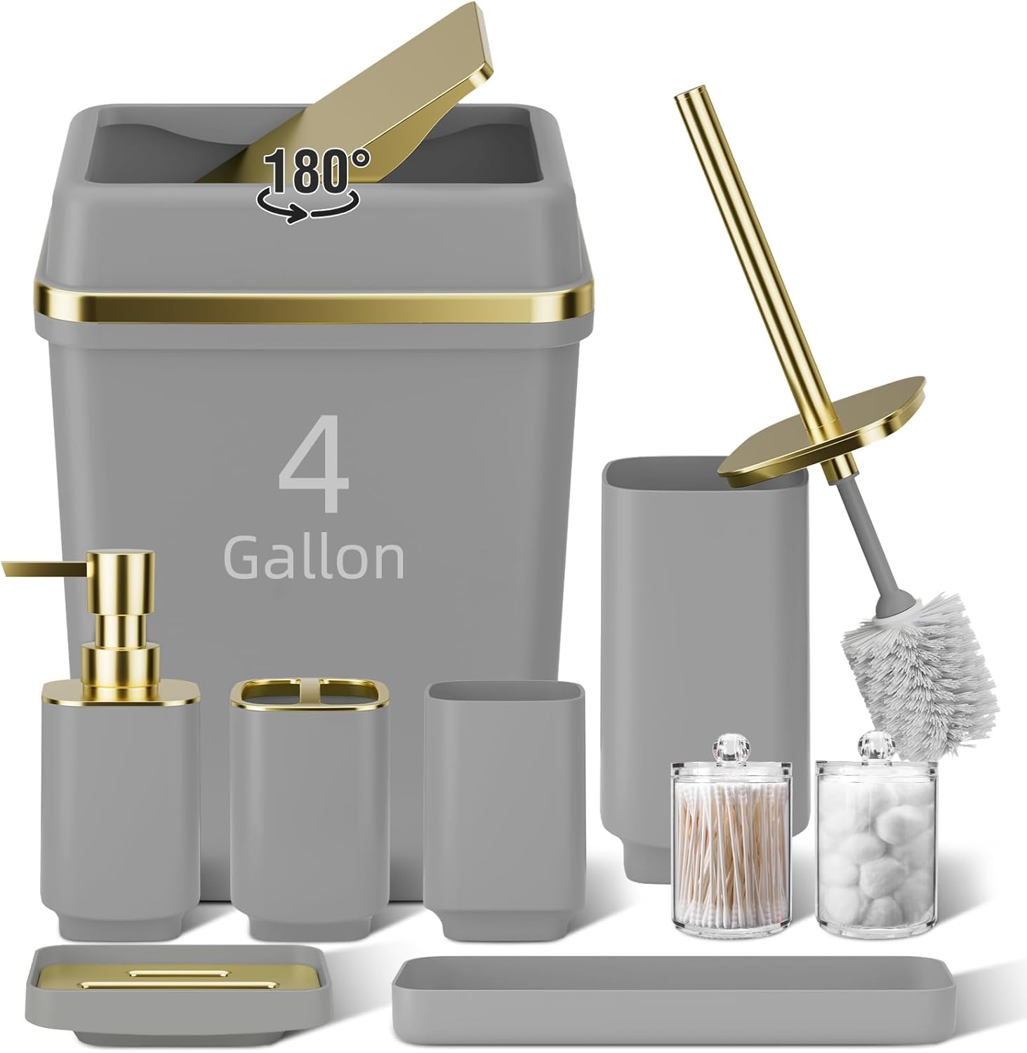 9PCS Bathroom Accessory Set with Large-Capacity Trash Can