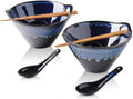 Porcelain Japanese Ramen Bowls Set with Chopsticks and Spoons