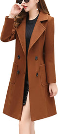 Women's Double Breasted Wool Blend Midi Coat - Warm Knee Length
