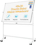 Double-Sided Rolling Whiteboard with Stand 48x36 in - Mobile Magnetic