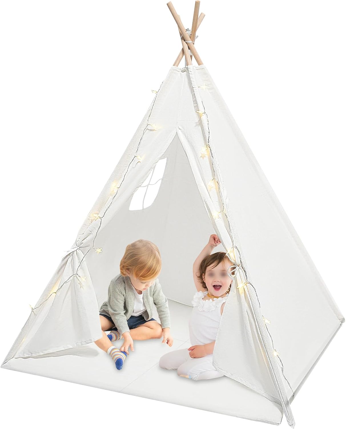Foldable Kids Play Tent with Lights, Mat & Windows - Washable, Fun Indoor Playhouse