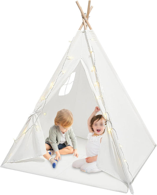 Foldable Kids Play Tent with Lights, Mat & Windows - Washable, Fun Indoor Playhouse