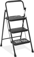 Sweetcrispy Folding 3 Step Ladder Stool - Sturdy 800 lbs Capacity