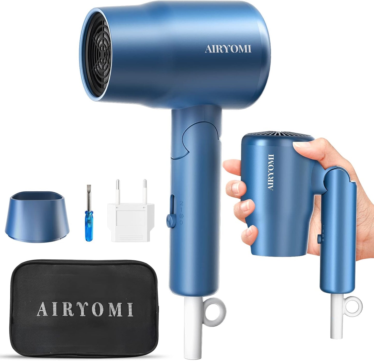 Compact Dual Voltage Hair Dryer with Folding Handle - Lightweight & Powerful!