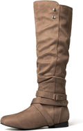 Women's Knee High Boots Flat Warm Fall Boots with Side Zipper Jewelry