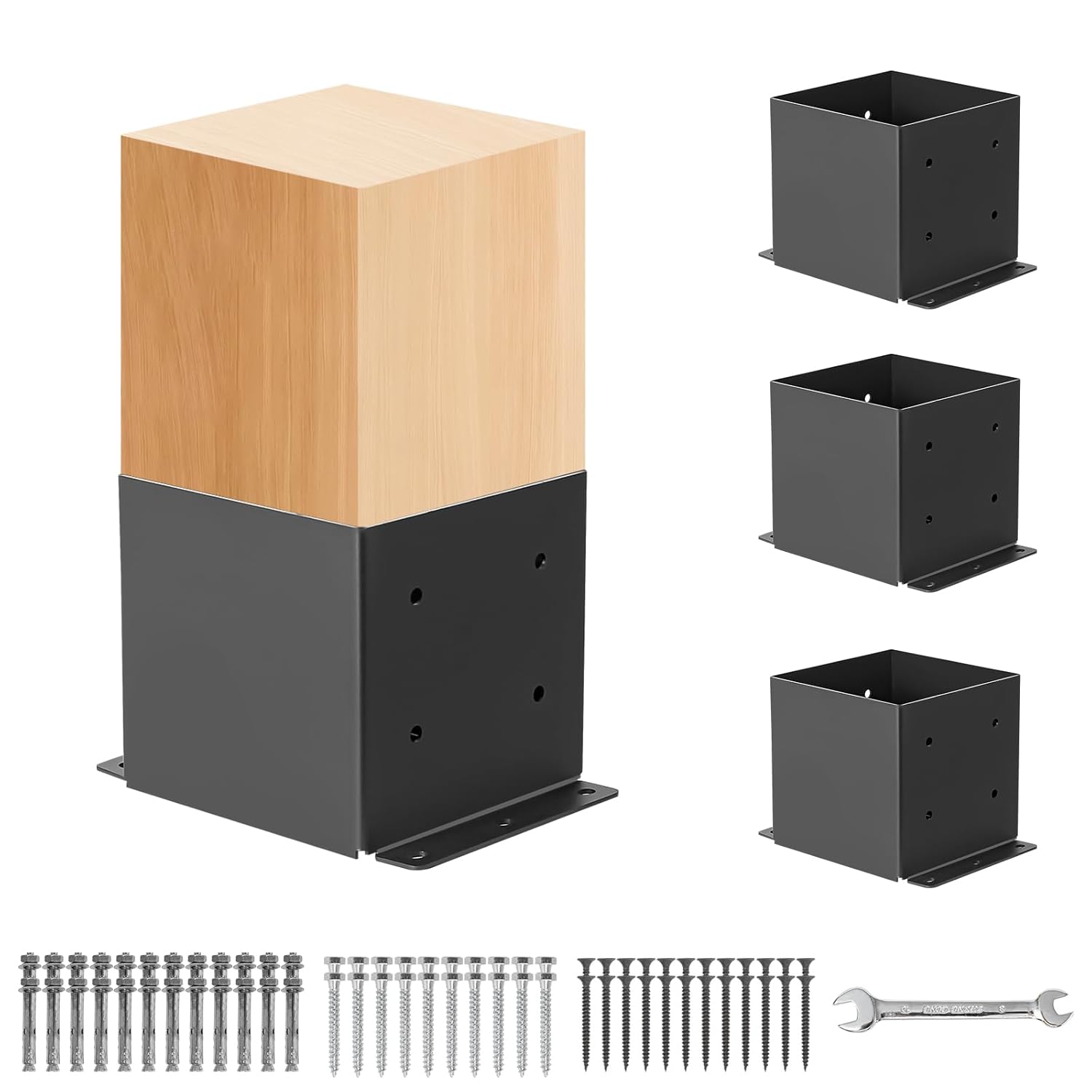 4 Pcs Heavy Duty Black Metal Post Base for Deck and Fence Support