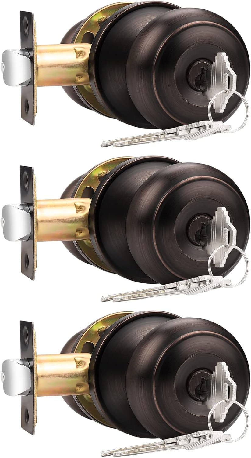 Probrico Keyed Alike Door Knobs with Lock and Key, 3 Pack