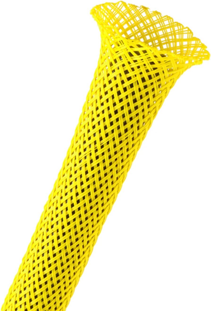 1in PET Expandable Braided Sleeving in Neon Yellow - 65FT Length