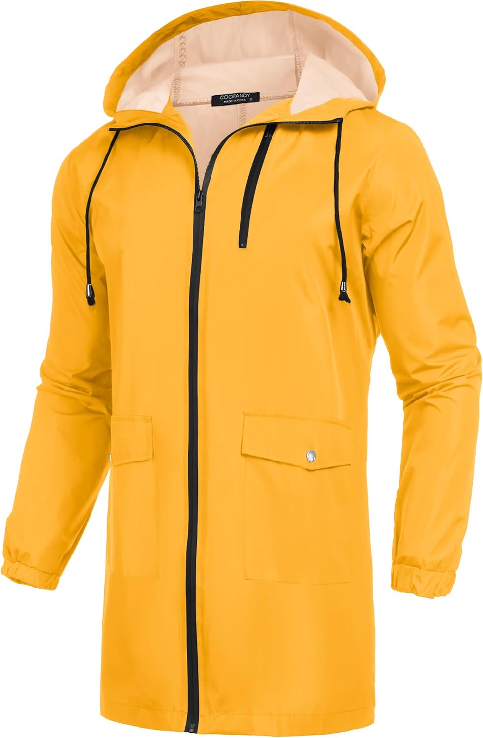 Men's Long Waterproof Raincoat with Hood for Outdoor Use