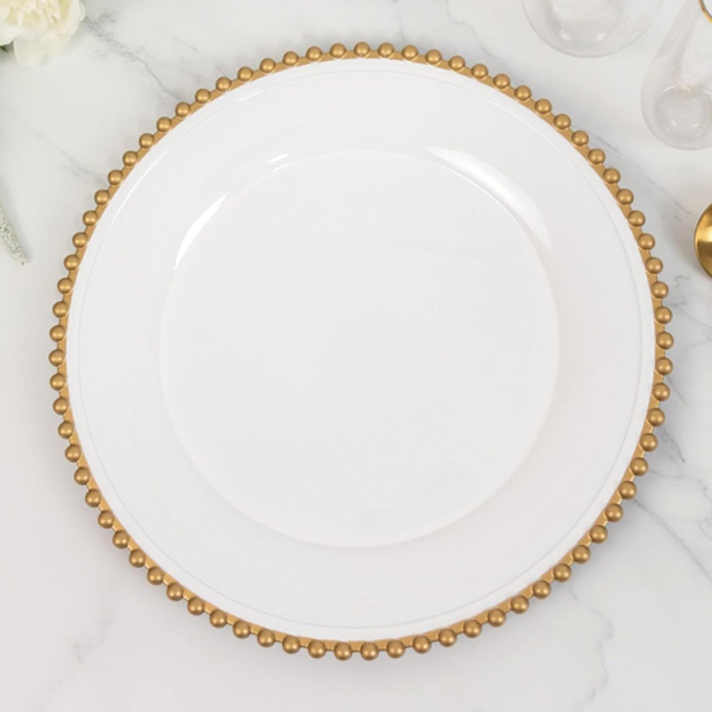 13 in Charger Plates Set of 12 White Gold Round Acrylic