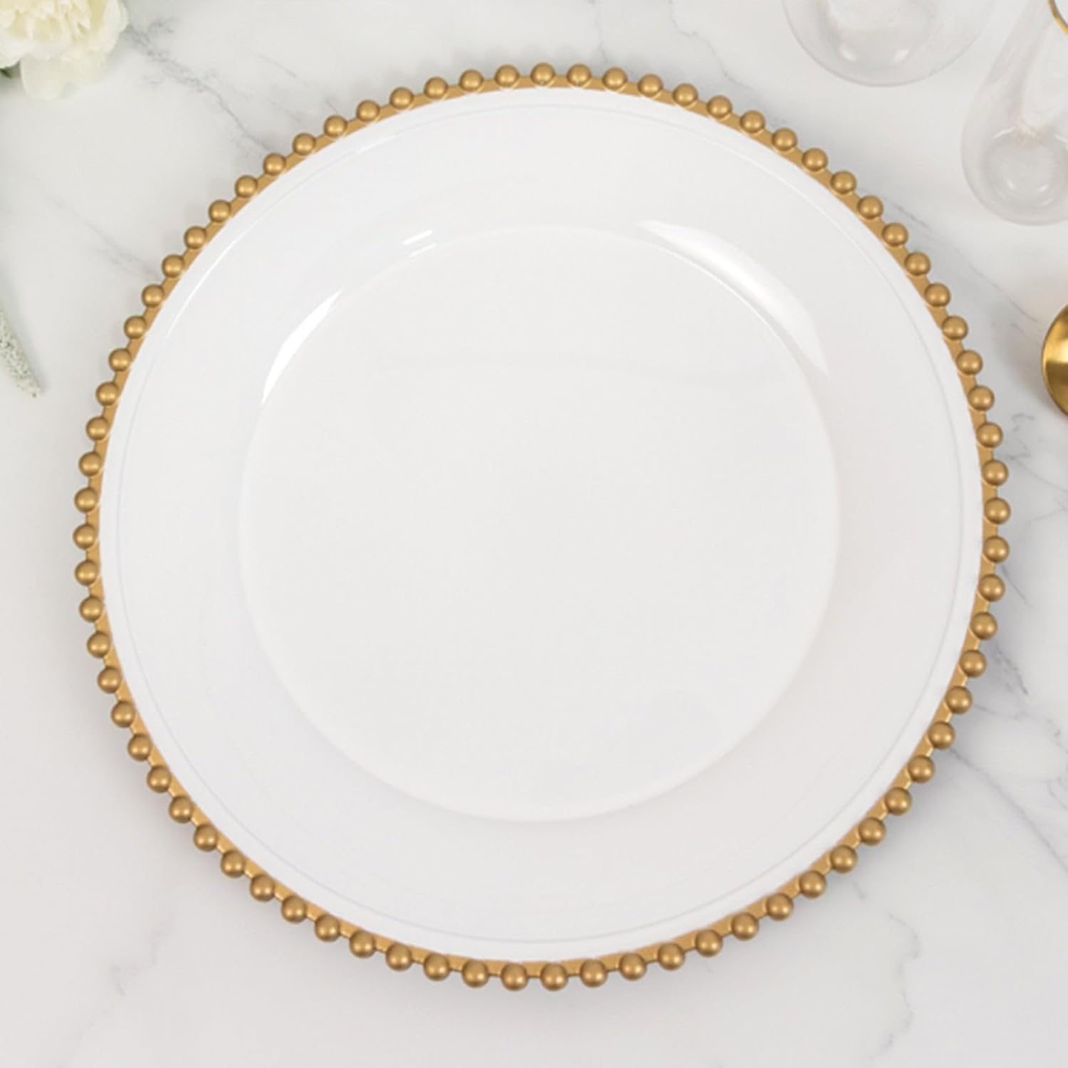 13 in Charger Plates Set of 12 White Gold Round Acrylic