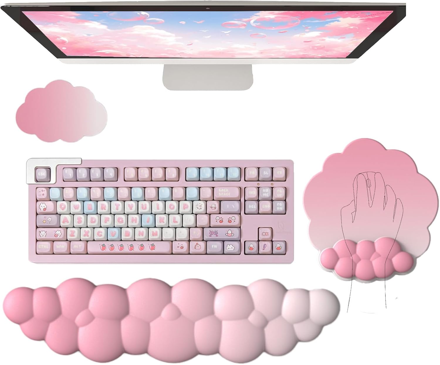 Pink Memory Foam Wrist Rest Set - Cute Gradient - Relief Typing Pain