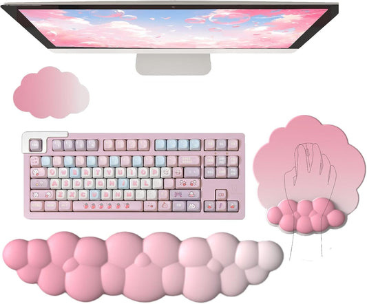 Pink Memory Foam Wrist Rest Set - Cute Gradient - Relief Typing Pain