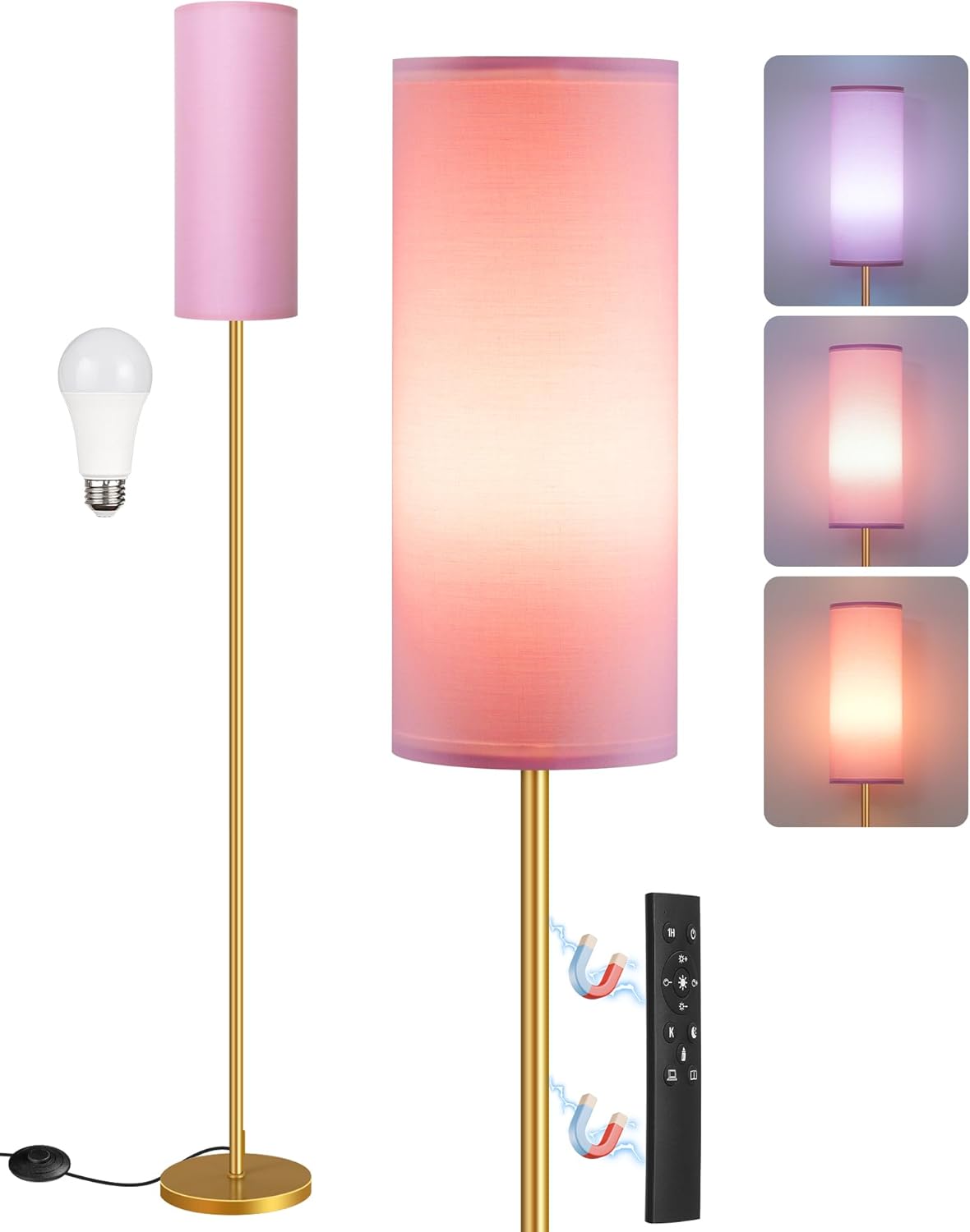 Dimmable Pink Floor Lamp with Remote for Cozy Living Spaces