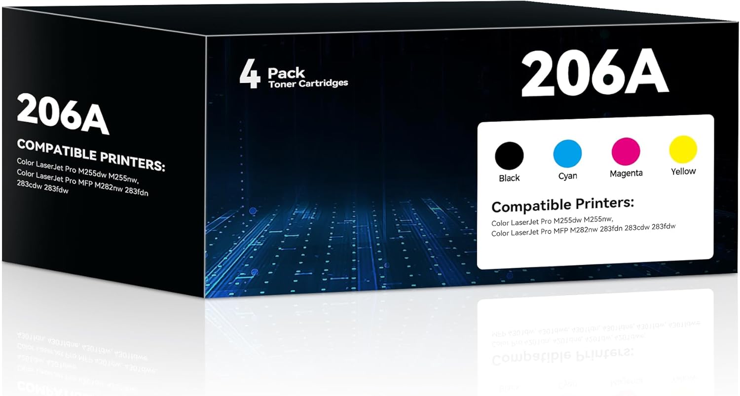 206A Toner Cartridge 4 Pack High Yield for HP Color Laserjet Pro