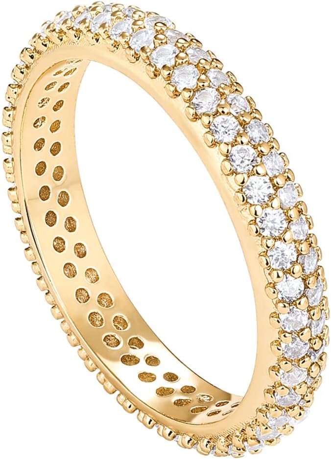 PAVOI 14K Gold Plated Double Row Eternity Band for Women