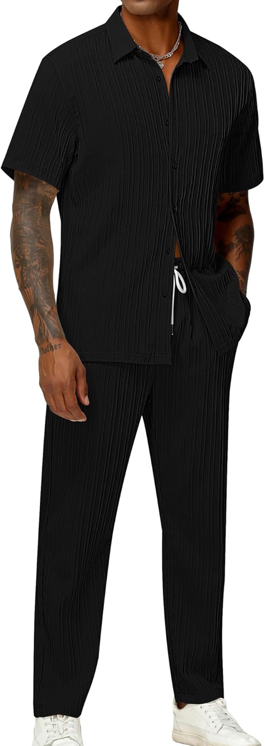 LecGee Men's Vertical Striped Textured Outfits for Summer Fun