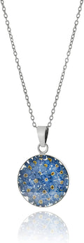 Sterling Silver Pressed Flower Round Pendant Necklace - Unique Resin