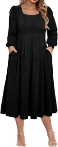 Plus Size Square Neck Midi Sweater Dress with Pockets - Comfortable