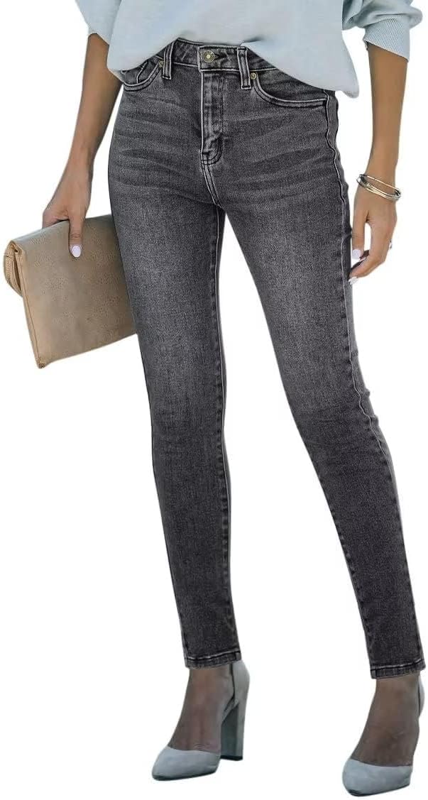 KDF Women's High Waisted Distressed Ripped Skinny Jeans